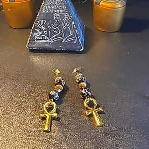 Antique Gold tone 3 inches pewter  Ankhs charms earrings, Antique Gold tone ankh